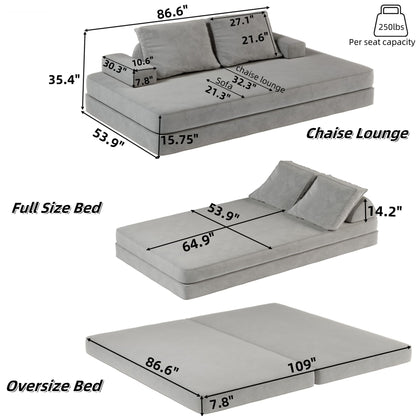 Multifunctional Convertible Sofa Bed With 2 Tumbler Backrests And 2 Pillows, Deep Seat Couch Home Essentials