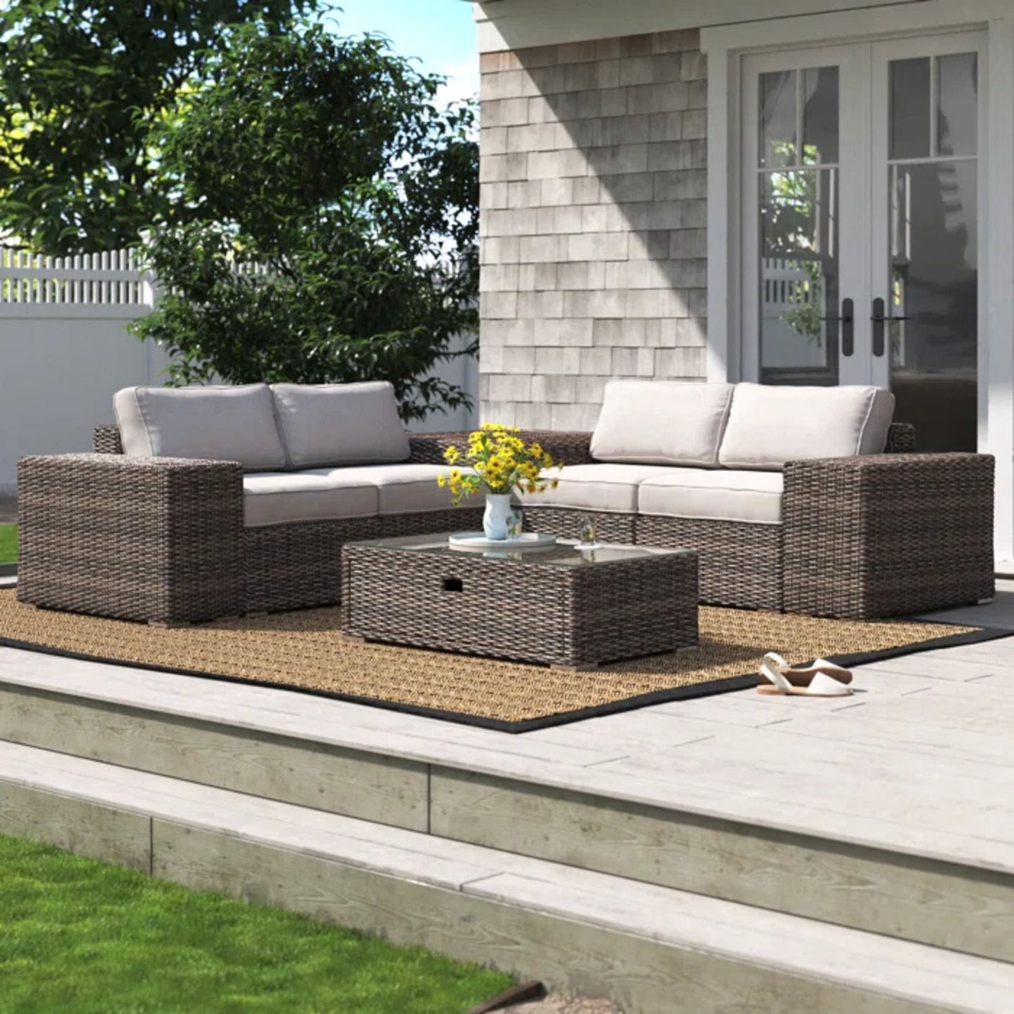Modern Patio Rattan Sectional Set With Cushions LSI Patio Furniture