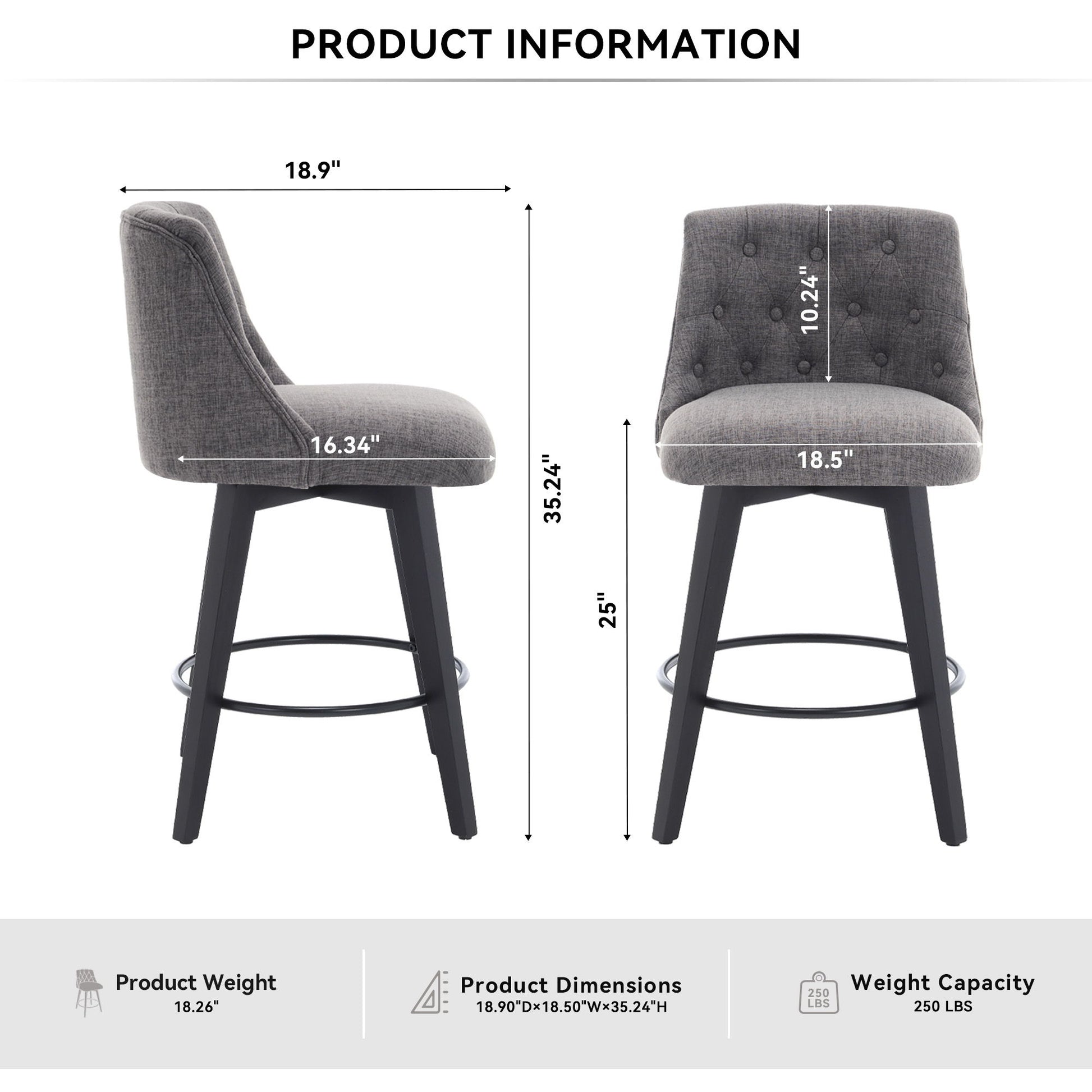 Swivel Bar Stools & Button Tufted Back (Set of 2) Home Essentials