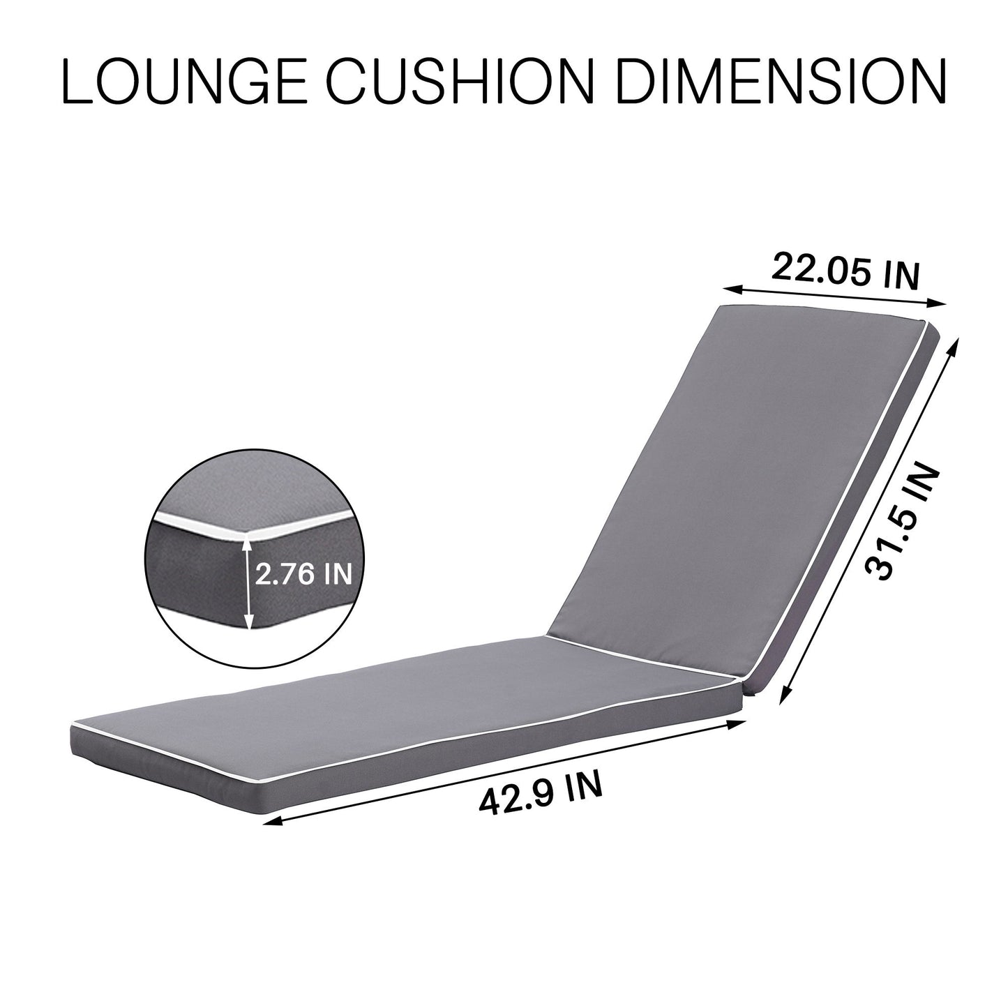 2 Pieces Set Outdoor Lounge Chair Cushion Replacement Patio Furniture Seat Cushion Chaise Lounge Cushion - Antique Gray / White Home Essentials
