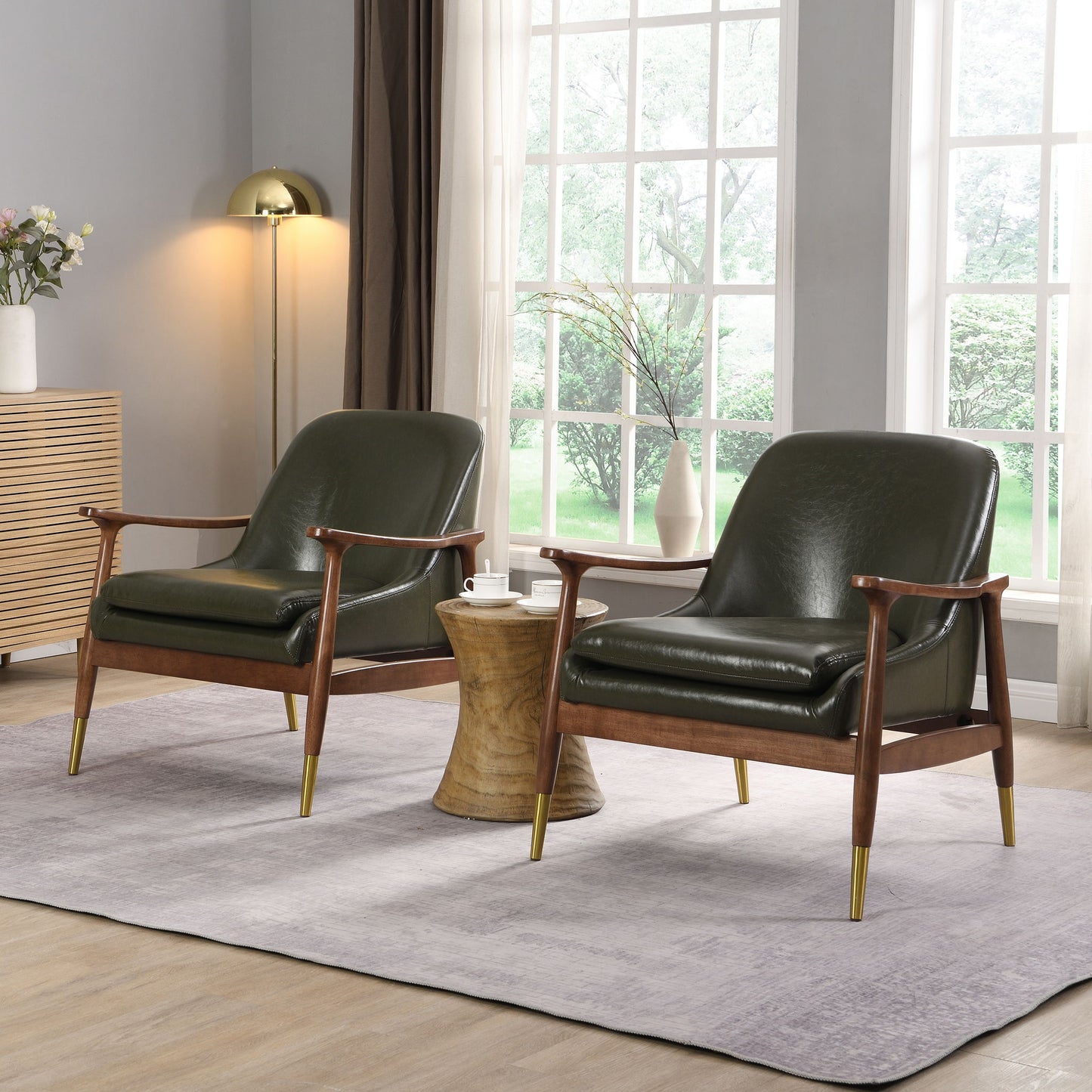 Mid - Century Accent Chair With Cushioned Seat, Brass Tipped Legs Noble House