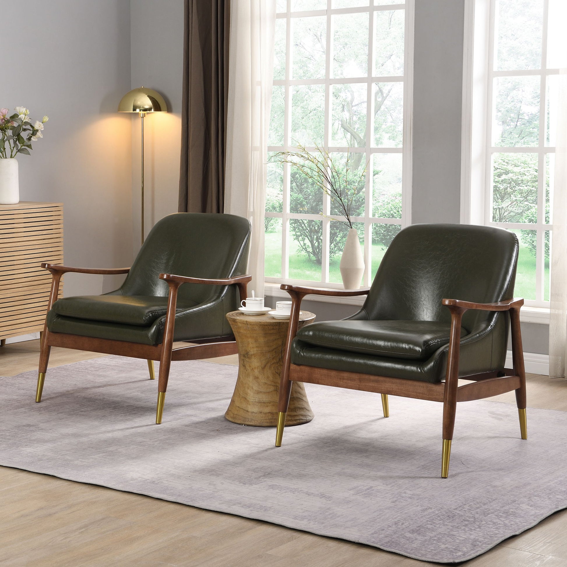 Mid - Century Accent Chair With Cushioned Seat, Brass Tipped Legs Noble House