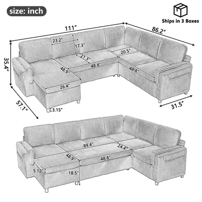 Convertible U-Shaped Sectional Sofa Bed With USB Ports And Storage Hearth and Haven