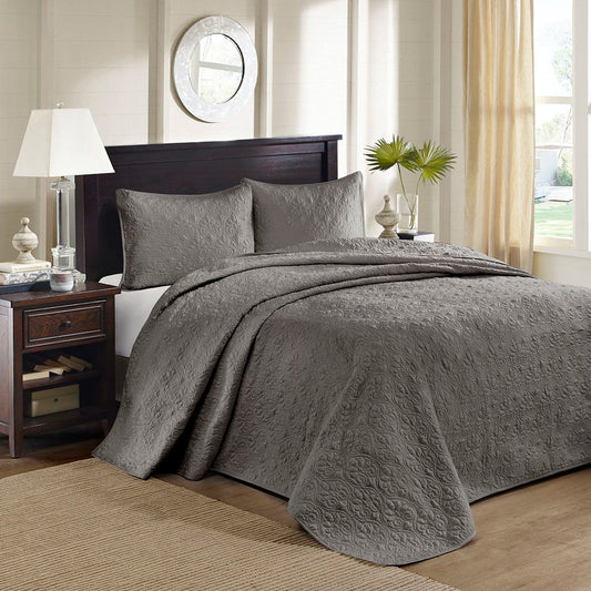 Quebec - King Reversible Bedspread Set - Dark Gray Madison Park