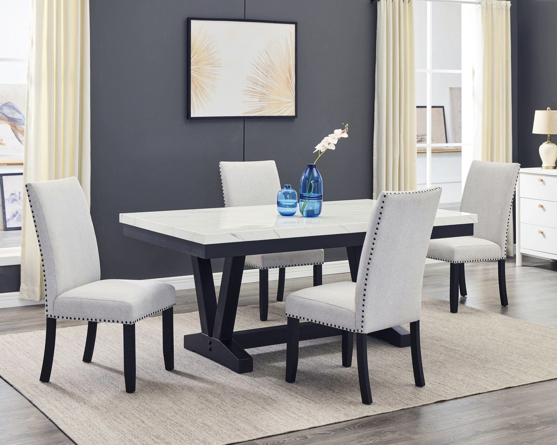 Vance - Dining Room Set - Charcoal / Dove Crown Mark