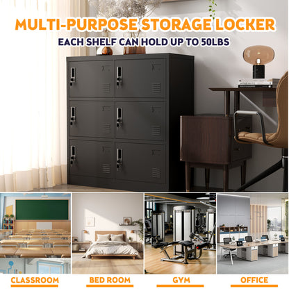 6 Door Employee Storage Locker, Lockers For Office, Gym, School, And Home With Card Slot - Black Home Essentials