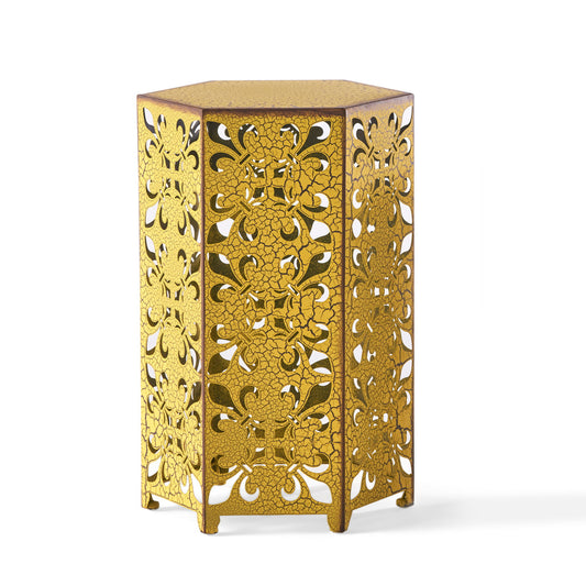 Outdoor Hexagonal Accent Table Set With Charming Fleur De Lis Panel Sides - Antique Yellow Noble House
