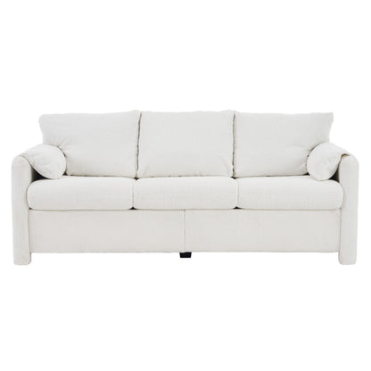 Modern 3 Seater Sofa Chenille Couch Plush Triple Seater Sofa With High Density Foam Cushions, Deep Seat Living Room Couch For Family Room, Apartment & Home Theater - Ivory White Home Essentials