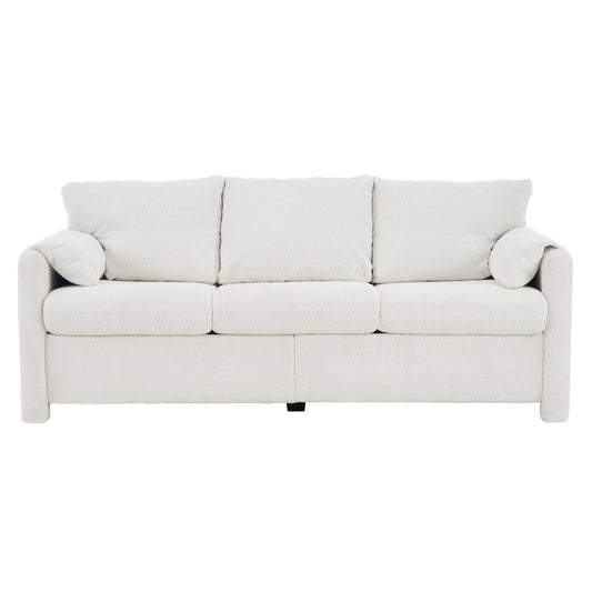 Modern 3 Seater Sofa Chenille Couch Plush Triple Seater Sofa With High Density Foam Cushions, Deep Seat Living Room Couch For Family Room, Apartment & Home Theater - Ivory White Home Essentials