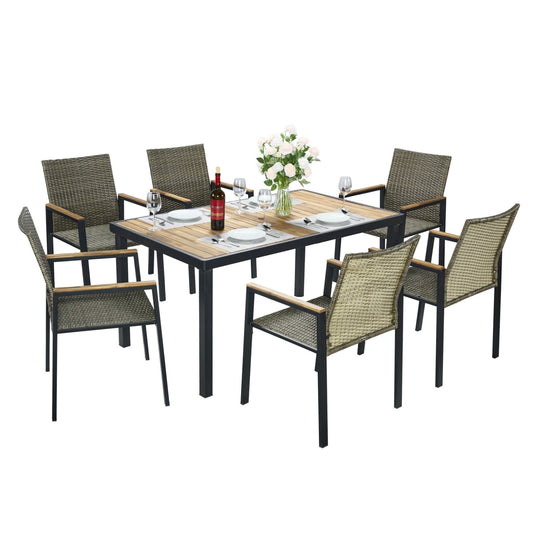 All Weather 7 Piece Patio Dining Table Set With Umbrella Hole - Brown / Gray Home Essentials