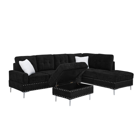 L-Shaped Sectional Sofa With Chaise And Storage Ottoman, Includes 2 Pillows Home Essentials