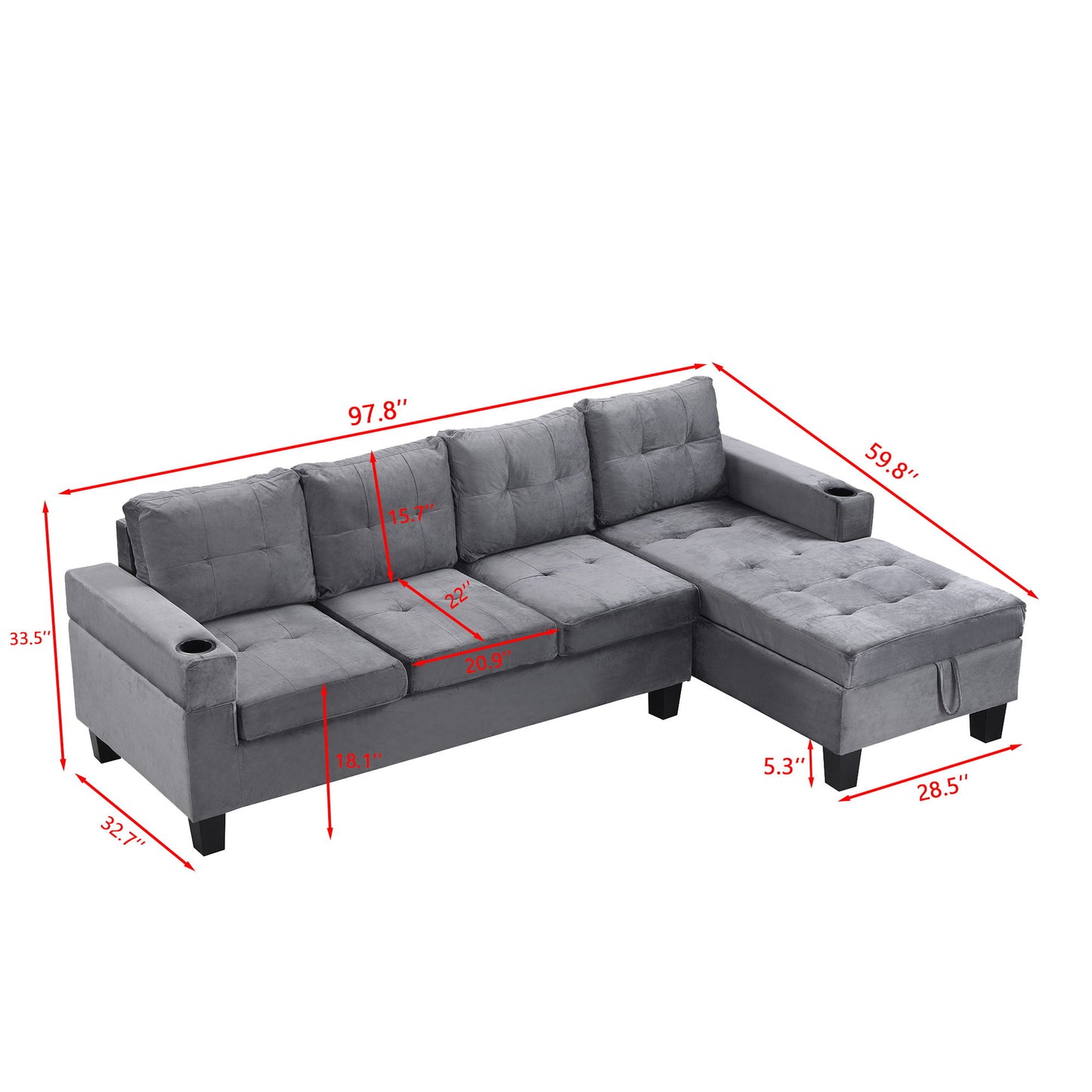 Modern Sectional Sofa Set With L Shape Chaise Lounge And Storage Home Essentials
