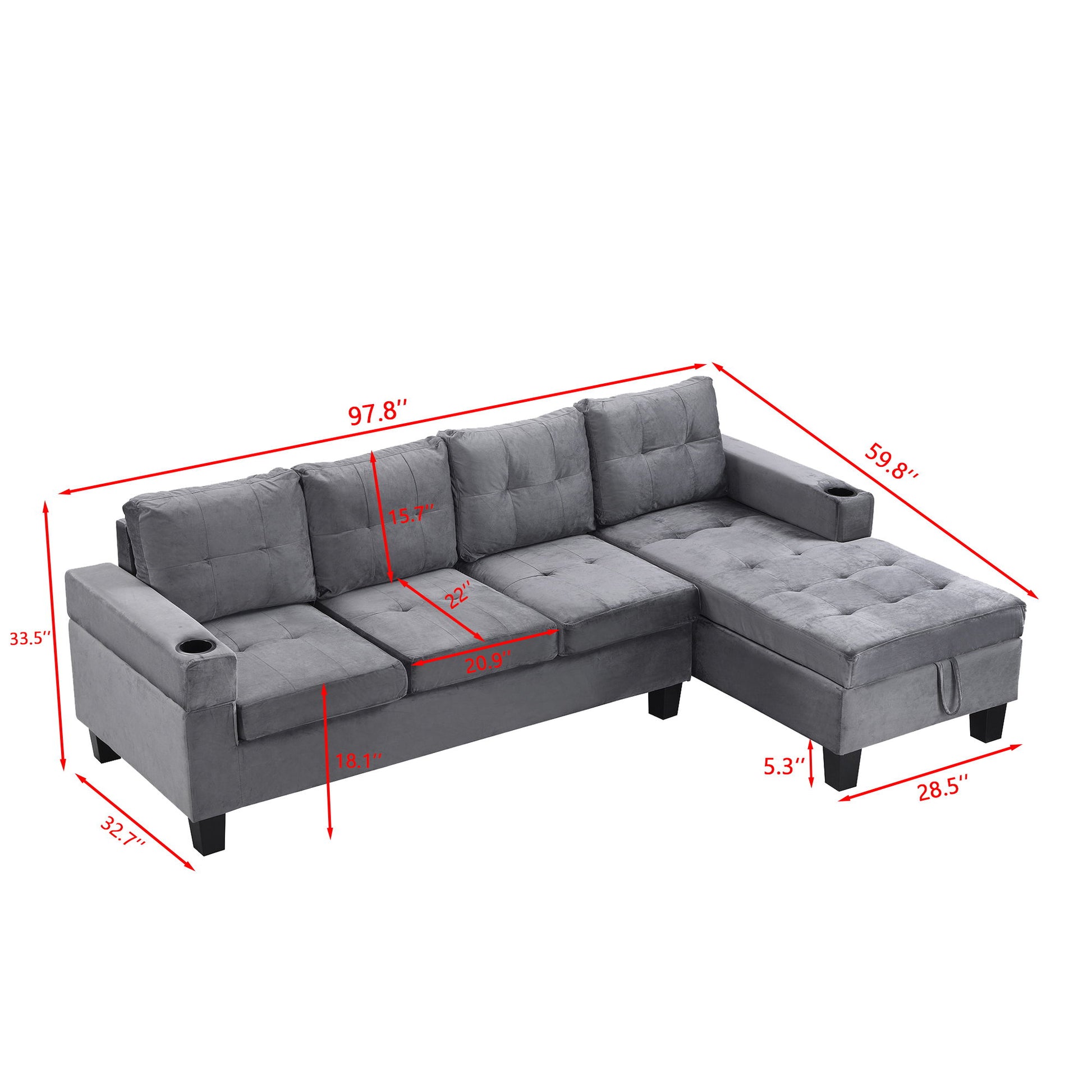 Modern Sectional Sofa Set With L Shape Chaise Lounge And Storage Home Essentials