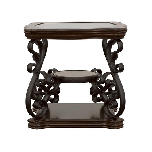 Laney - 1-Shelf Glass Top Rectangular End Table - Deep Merlot CoasterEssence