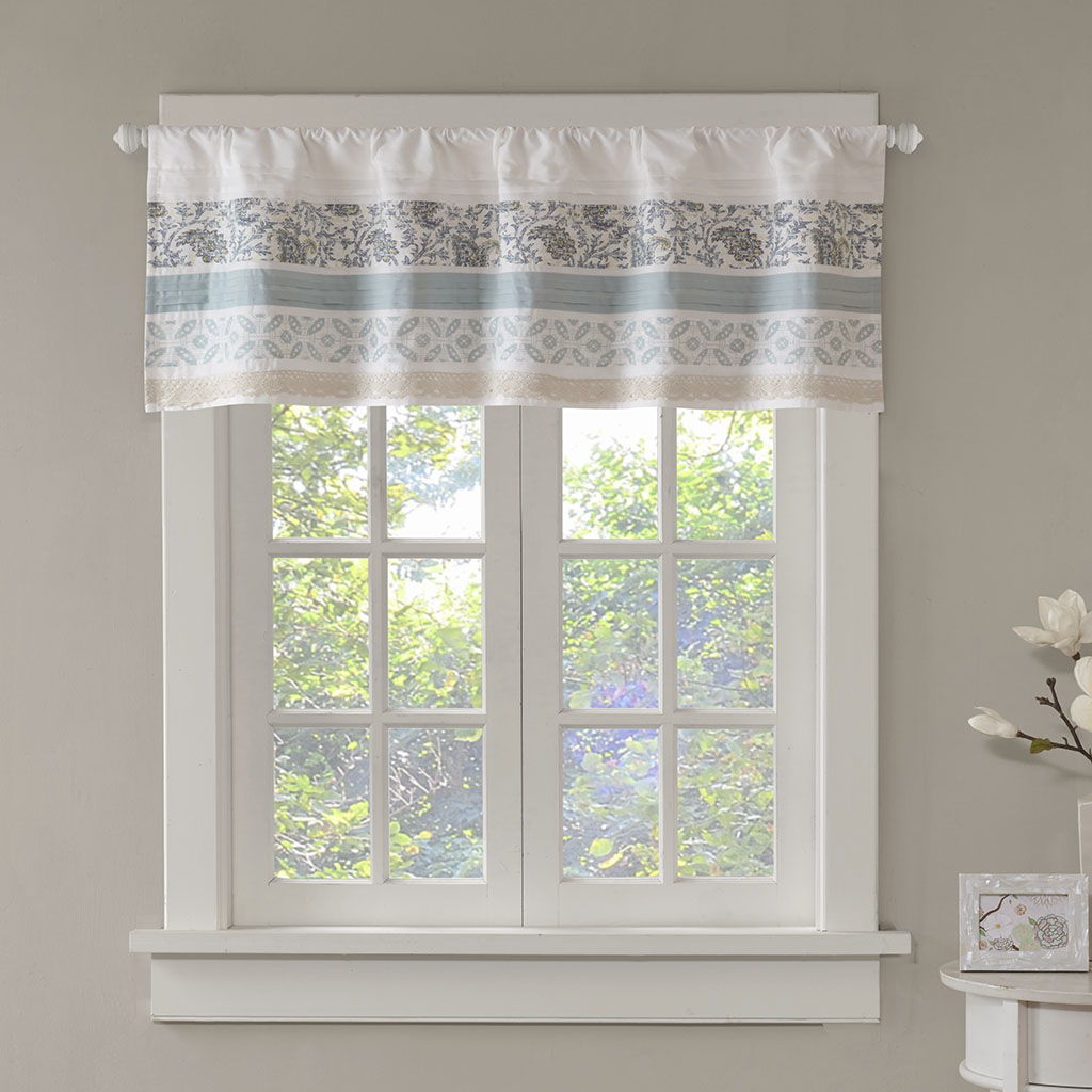 Dawn - Printed And Pieced Rod Pocket Valance - Blue