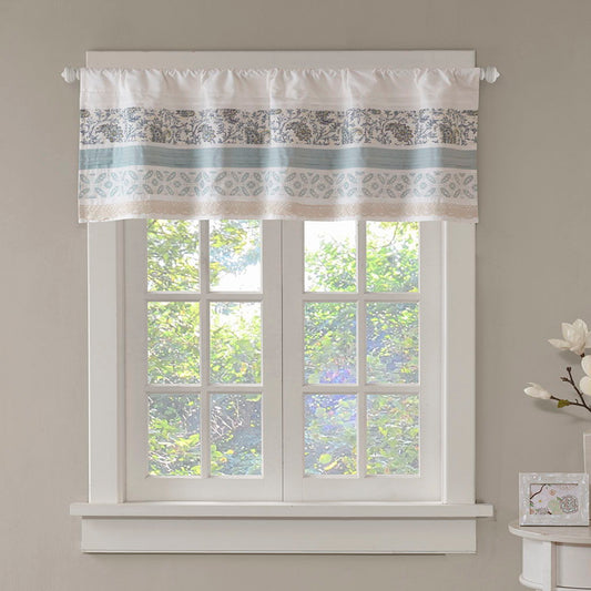 Dawn - Printed And Pieced Rod Pocket Valance - Blue