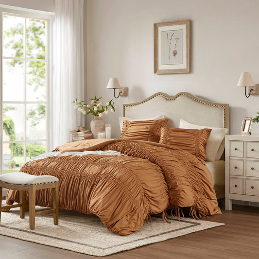 Mia - 3 Piece King Comforter Set - Brown 510 Design