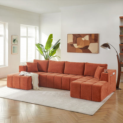 U - Shaped Sectional Sofa, Cup Holders & Side Pockets For Living Room Home Essentials