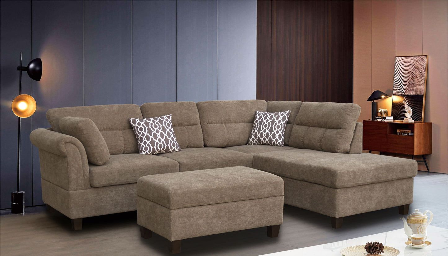 Diego - Fabric Sectional Sofa With Right Facing Chaise, Storage Ottoman, And 2 Accent Pillows Lilola Home