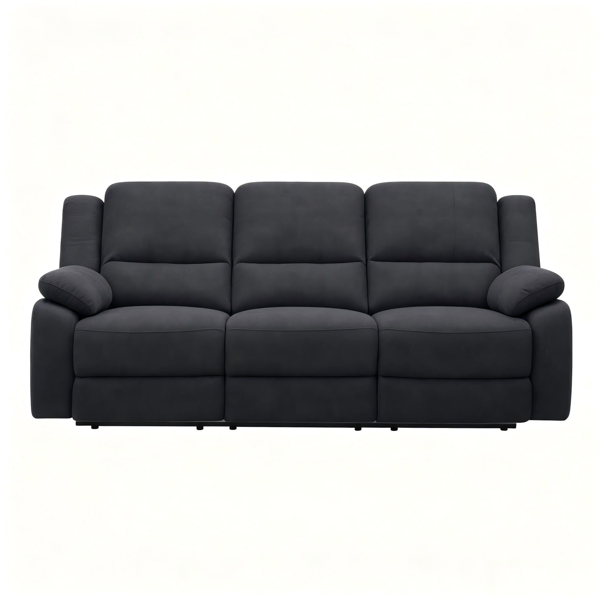 3 Seat Manual Reclining Sofa With Deep Recline - Black Home Essentials