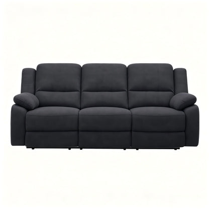 3 Seat Manual Reclining Sofa With Deep Recline - Black Home Essentials
