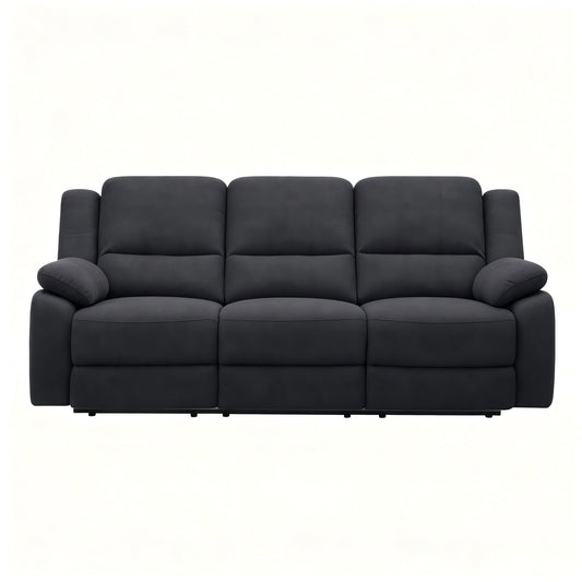 3 Seat Manual Reclining Sofa With Deep Recline - Black Home Essentials