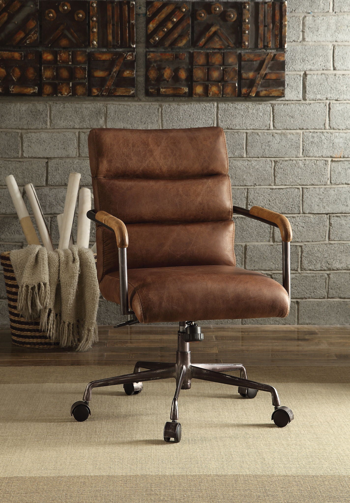 Harith - Retro Top Grain Leather Office Chair Acme