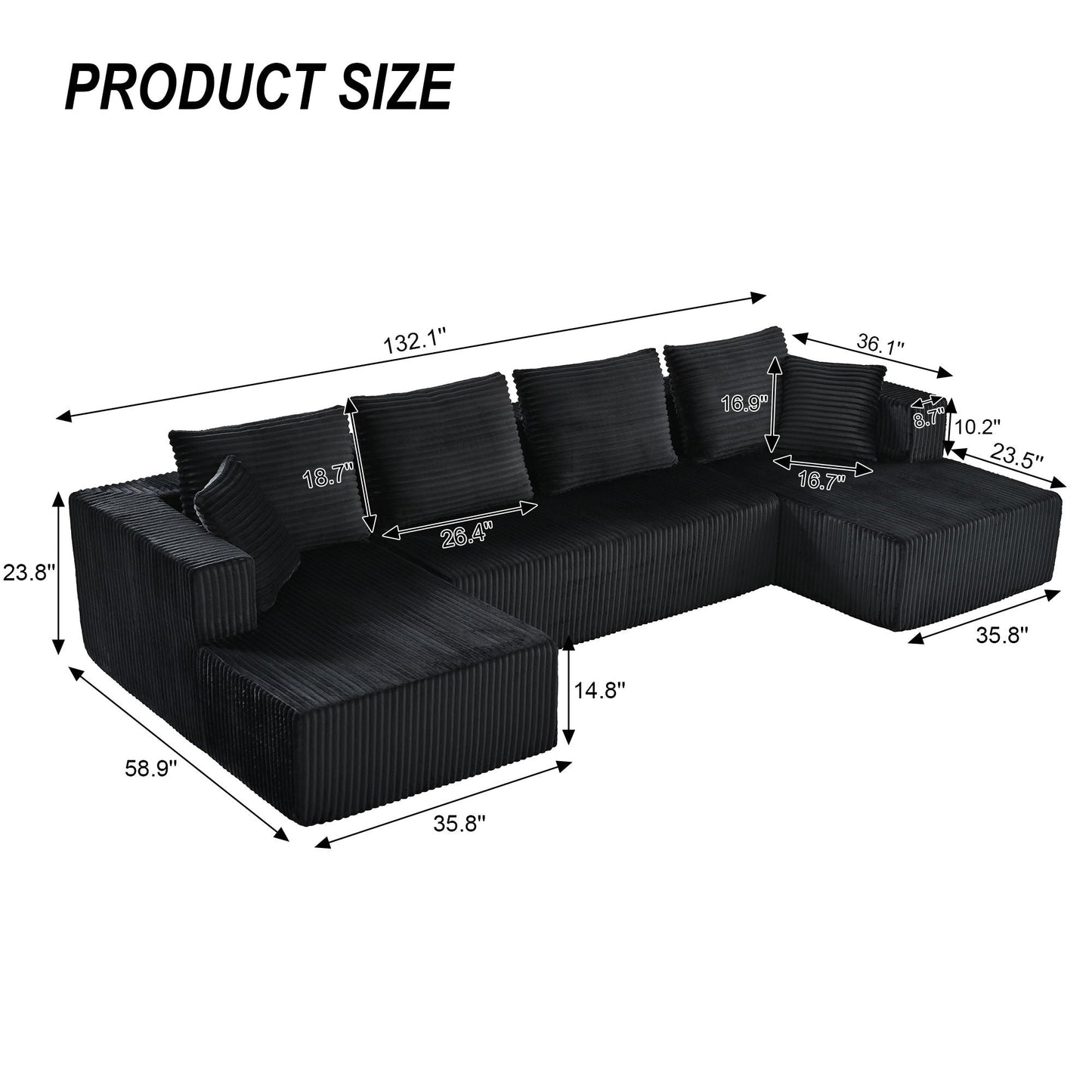 U-Shaped Modular Sectional Sofa With Double Chaise, Oversized Deep Seat For Living Room Home Essentials