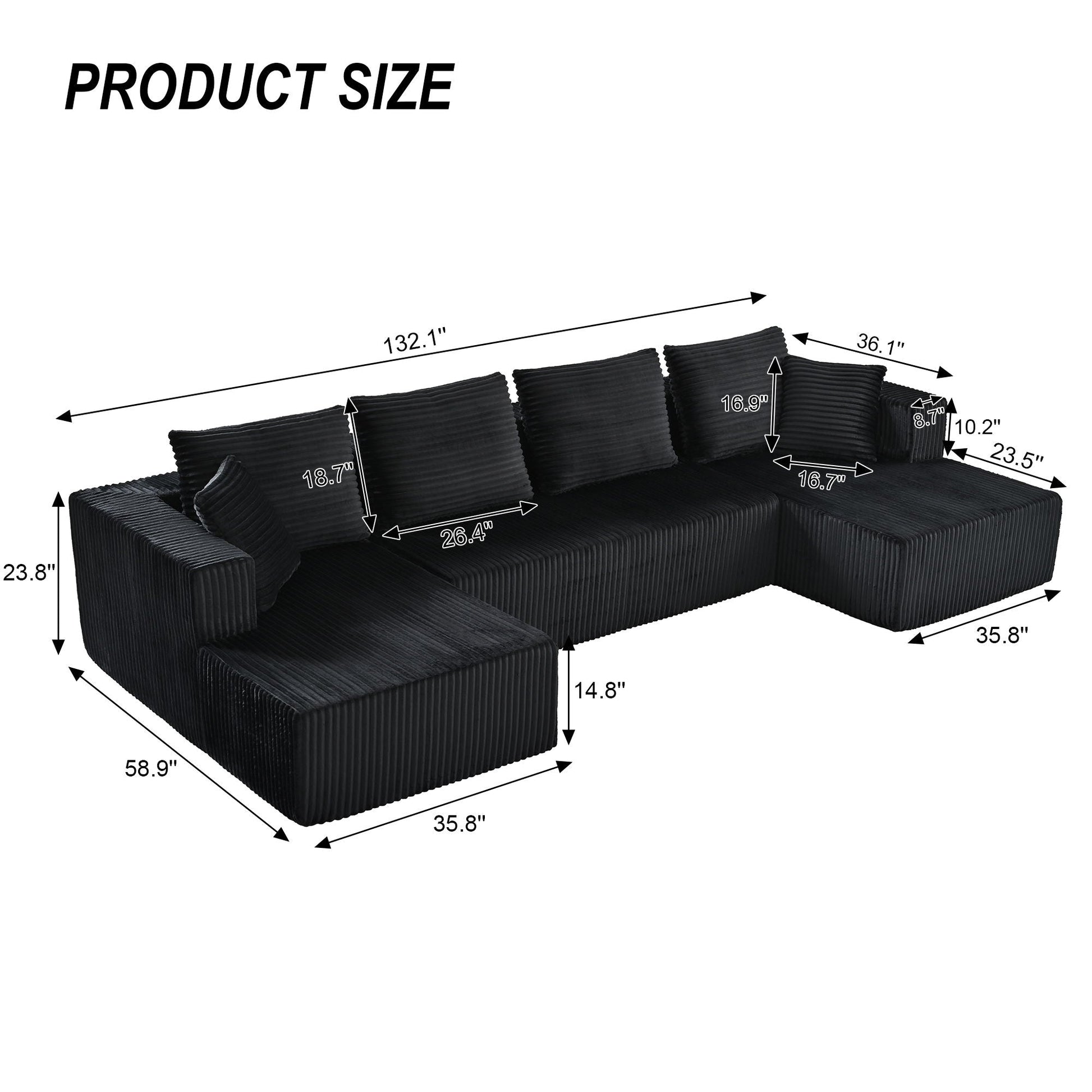 U-Shaped Modular Sectional Sofa With Double Chaise, Oversized Deep Seat For Living Room Home Essentials