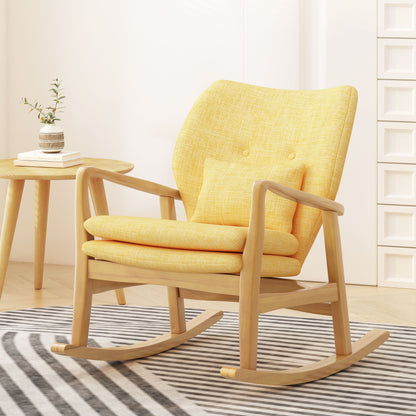 Elegant Solid Wood Rocking Chair With Linen Cushion