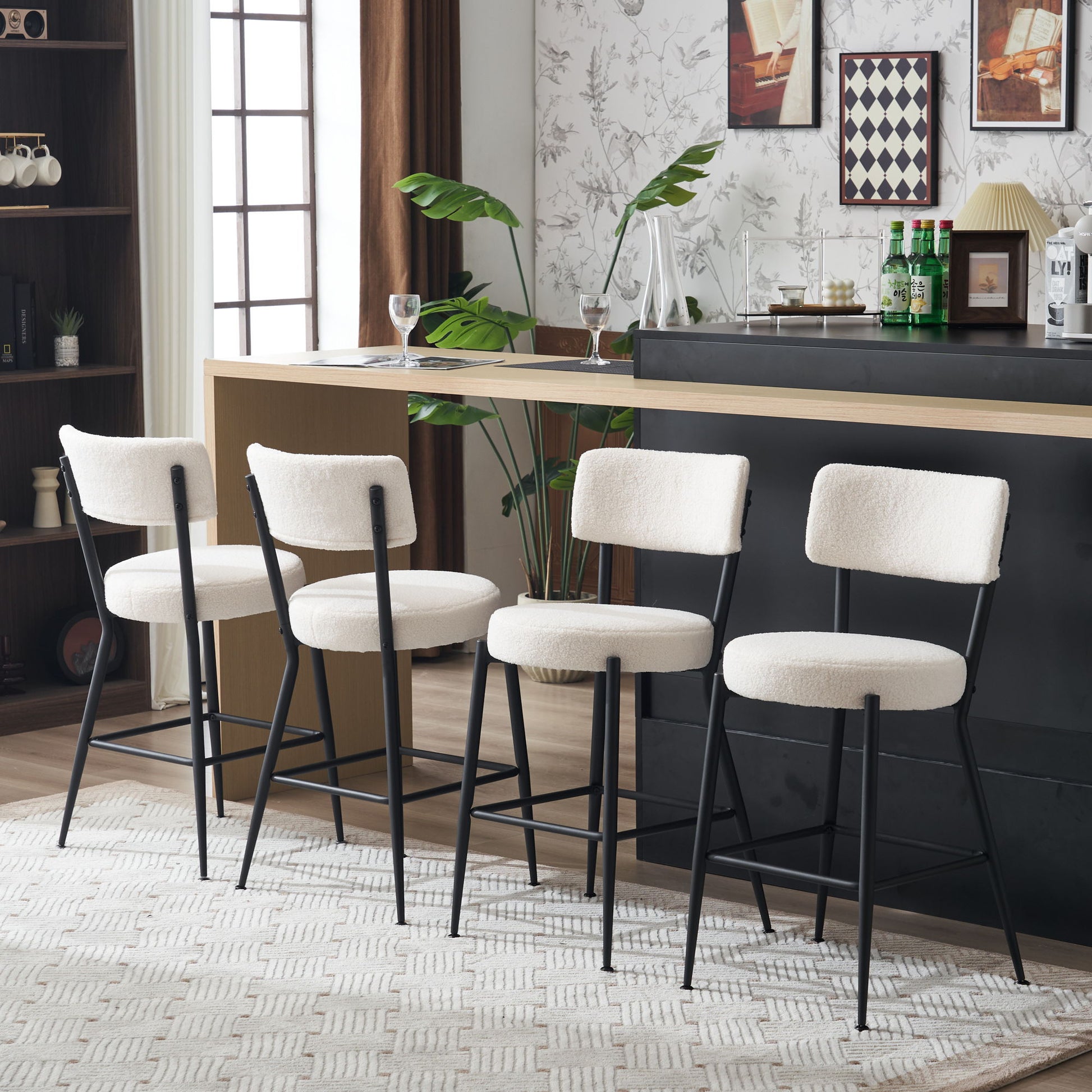 Modern Teddy Fabric Upholstered Bar Stools - Black Legs Home Essentials