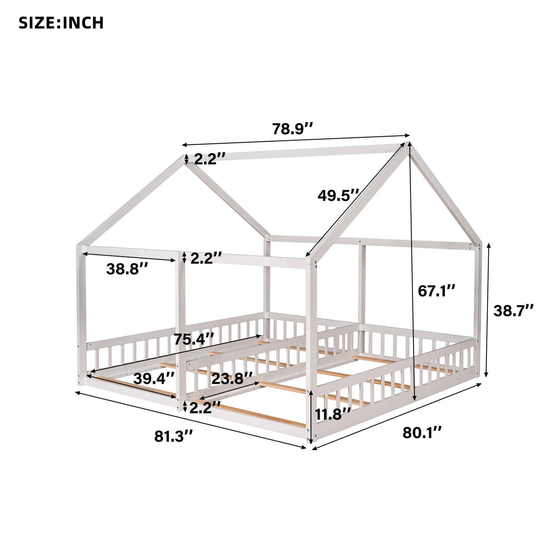 House Platform Beds, 2 Shared Beds, Metal Frame With Guardrails Hearth and Haven