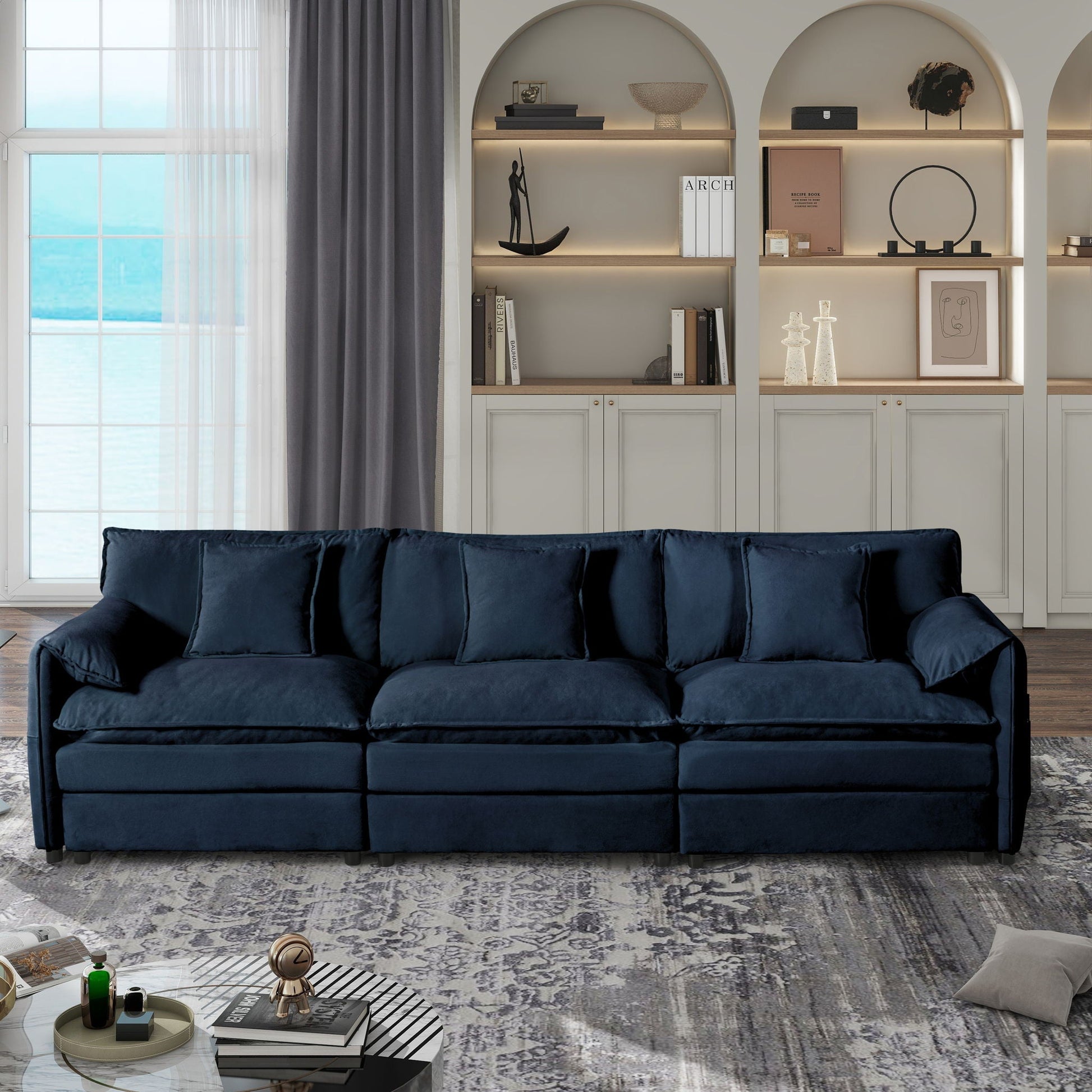 Modern Chenille Oversized Deep Seat Sectional Sofa With Pillows Home Essentials