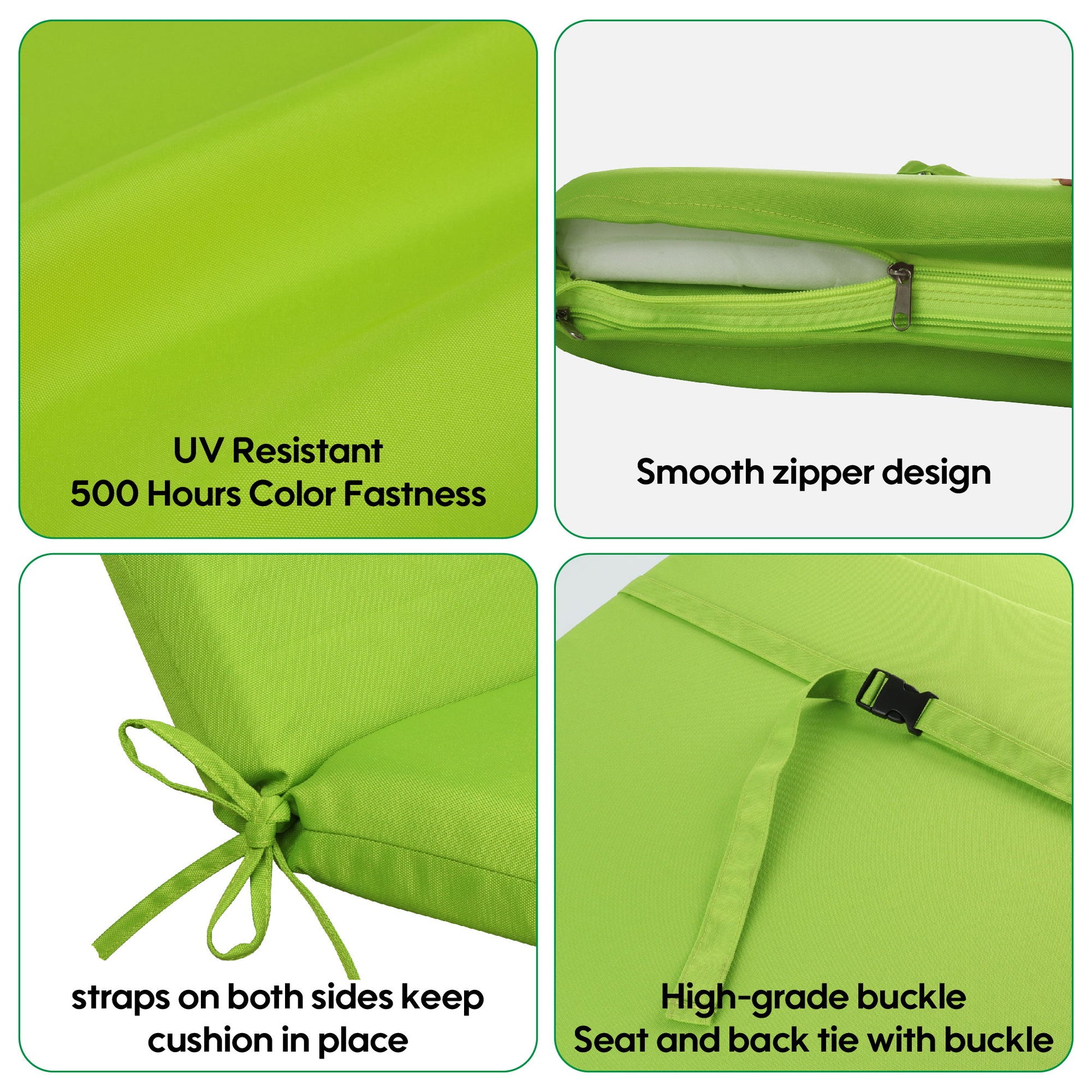 2 Piece Outdoor Chaise Lounge Chair Cushion Set With Pillow, Replacement Patio Seat Cushions - Apple Green Home Essentials