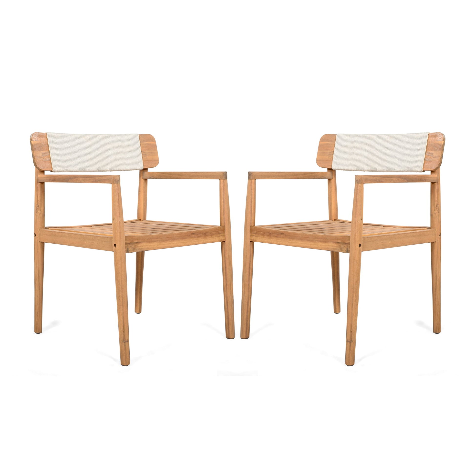 Creative Braided Acacia Wood Outdoor Dining Table And Chairs With Armrests (Set of 2) - Teak / White Noble House