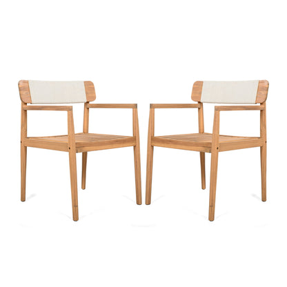 Creative Braided Acacia Wood Outdoor Dining Table And Chairs With Armrests (Set of 2) - Teak / White Noble House