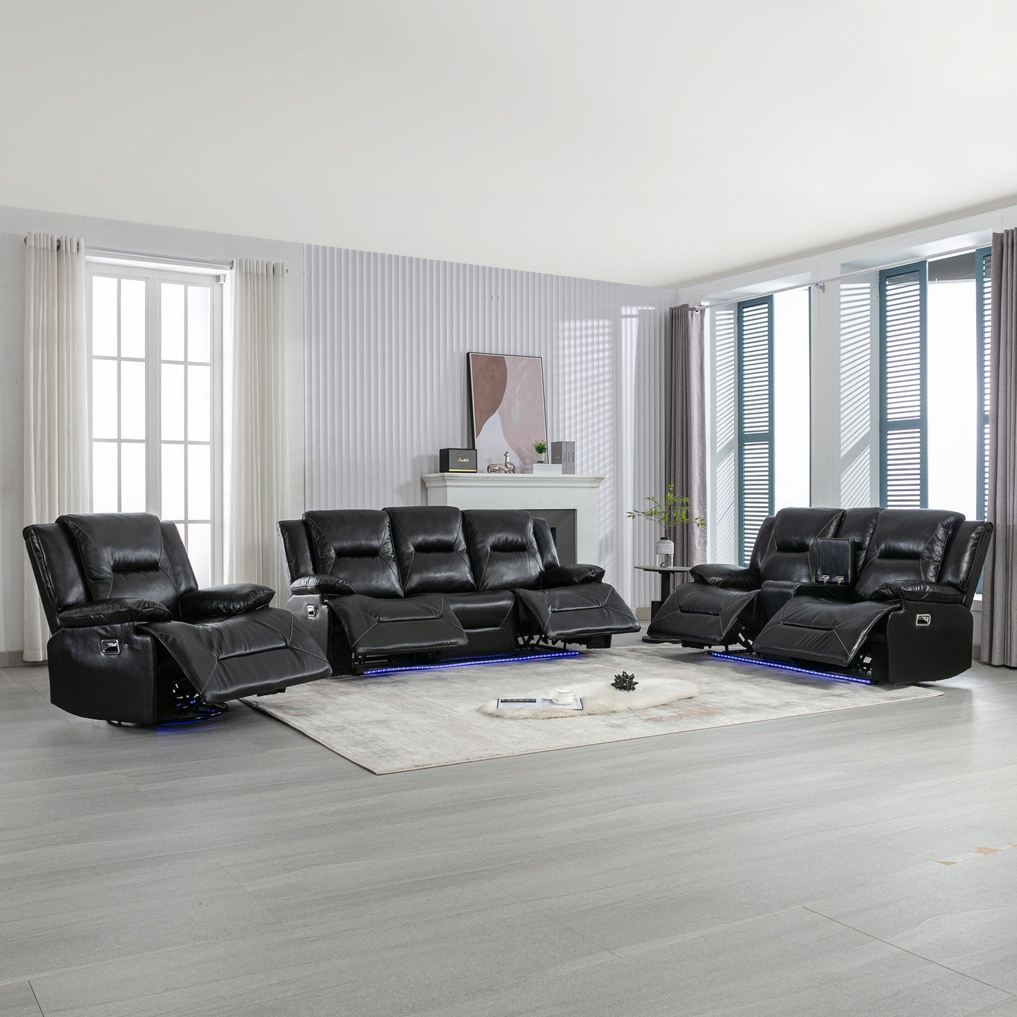 Home Theater Recliner Set Manual Recliner Chair With A LED Light Strip Two Built-In Cup Holders For Living Room Hearth and Haven