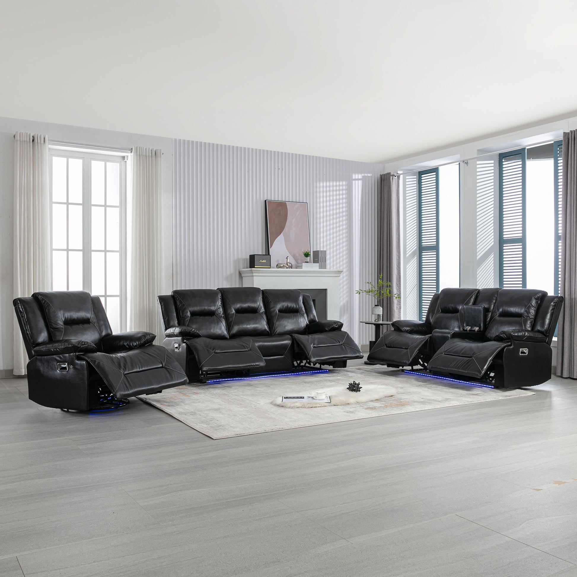 Home Theater Recliner Set Manual Recliner Chair With A LED Light Strip Two Built-In Cup Holders For Living Room Hearth and Haven