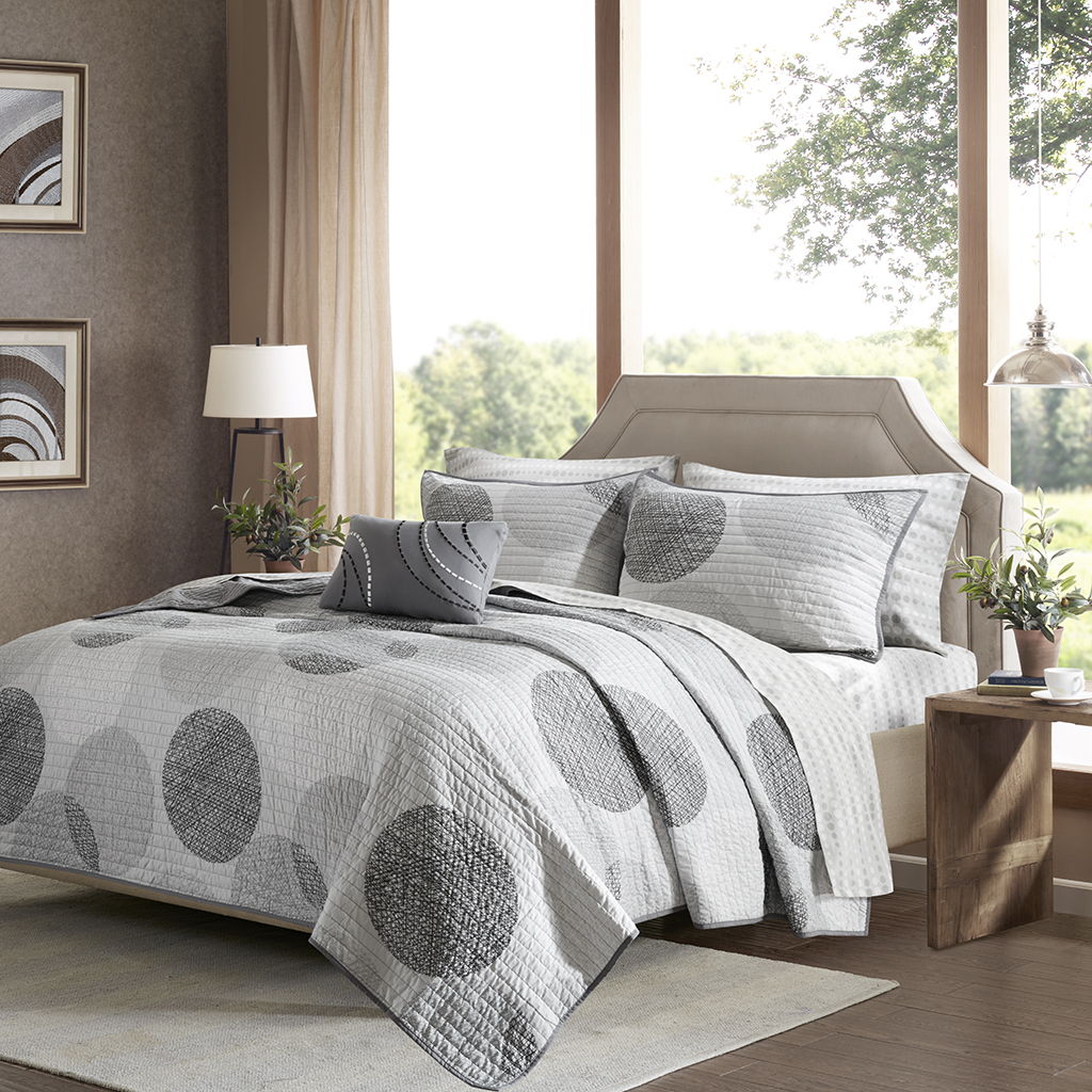 Knowles - Complete Reversible Coverlet And Sheet Set - Gray Madison Park Essentials