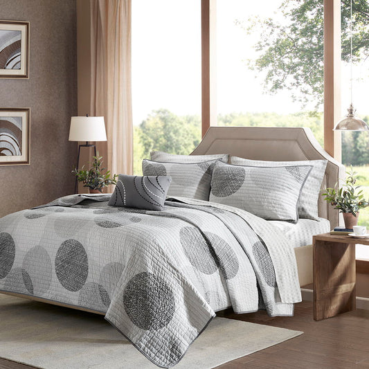 Knowles - Queen Complete Reversible Coverlet And Sheet Set - Gray Madison Park Essentials