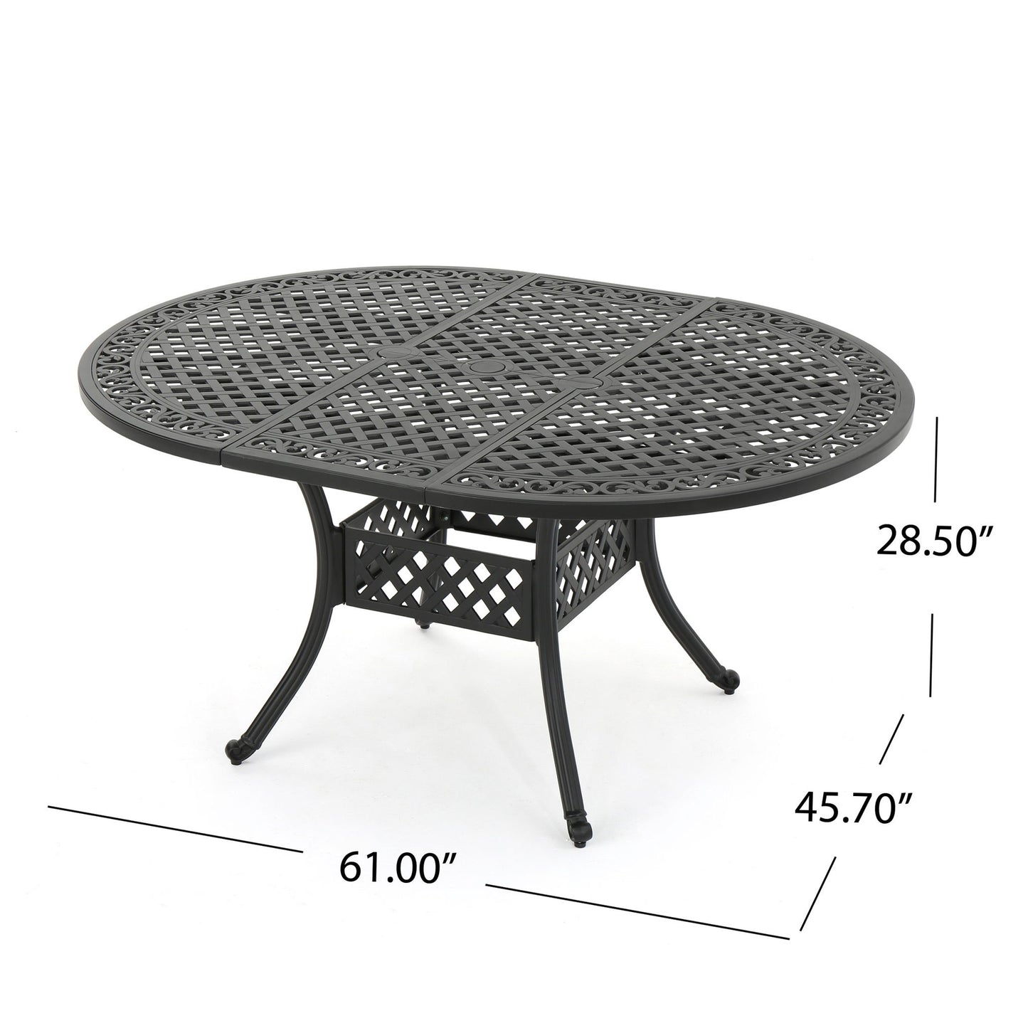 Outdoor Expandable Aluminum Dining Table With Latticework Details And Curvy Legs Noble House