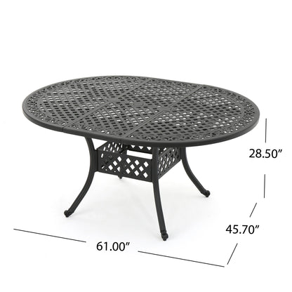 Outdoor Expandable Aluminum Dining Table With Latticework Details And Curvy Legs Noble House