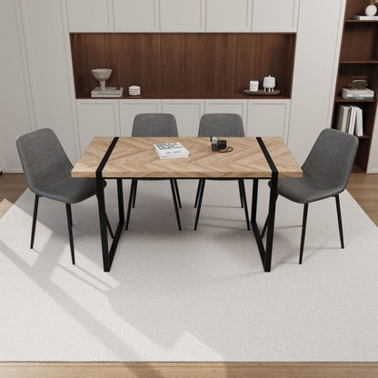 Modern Dining Table & Suede Chair Set WIth Rectangular Metal Base Home Essentials