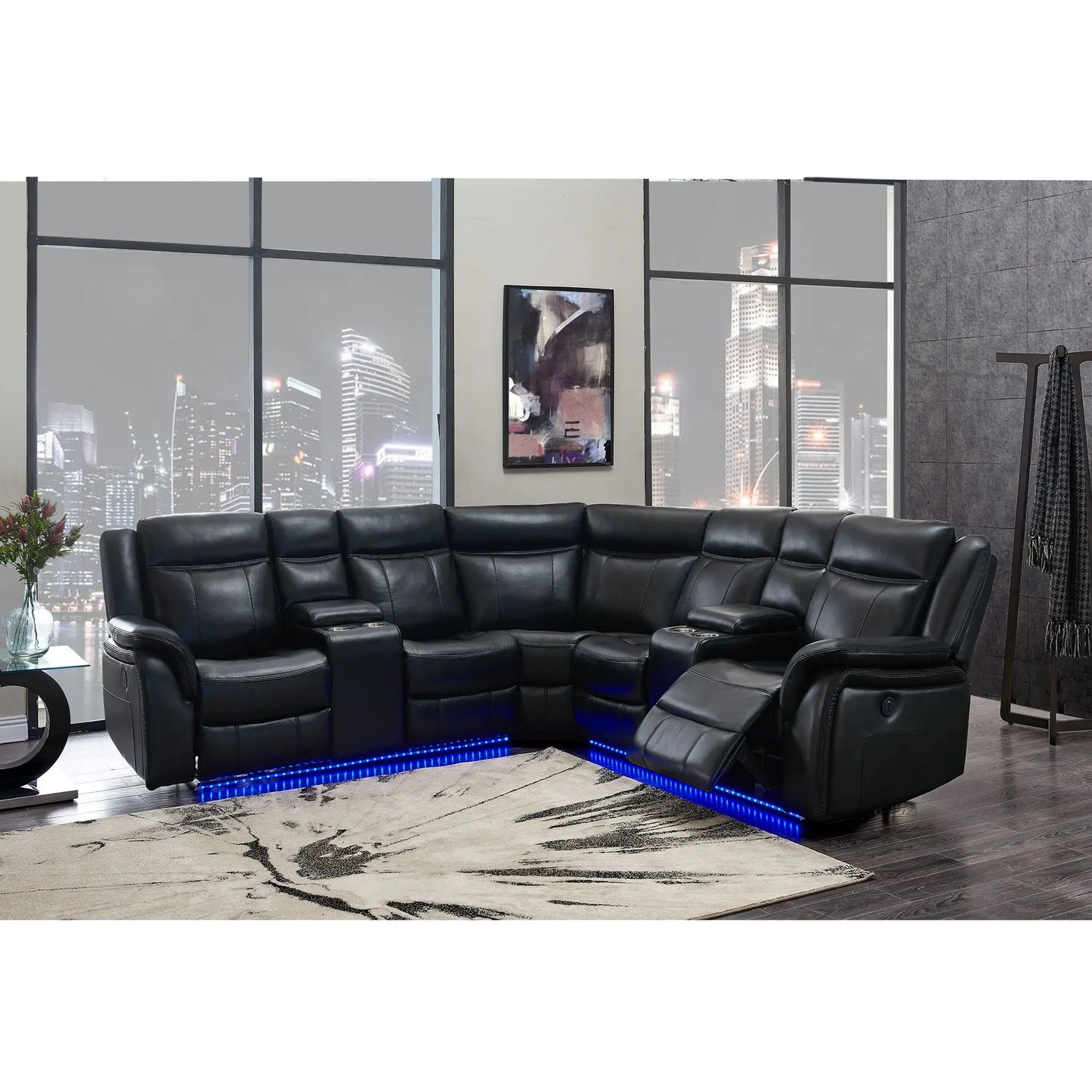 Jupiter - Leather Sectional - Black Global Furniture USA