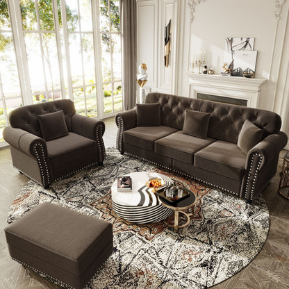 Upholstered Sofa Set With Nailhead Trim And Rolled Armrests, Includes Pillows Home Essentials