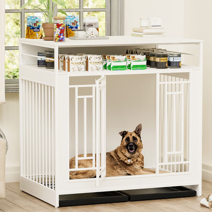 Wooden Dog Crate Furniture With Divider And Storage - White Daily Nest