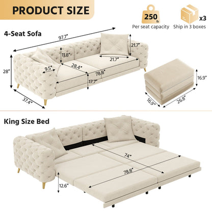 3 In 1 Convertible Sleeper, Deep Seat Pull Out Sofa Bed, Button Tufted Home Essentials
