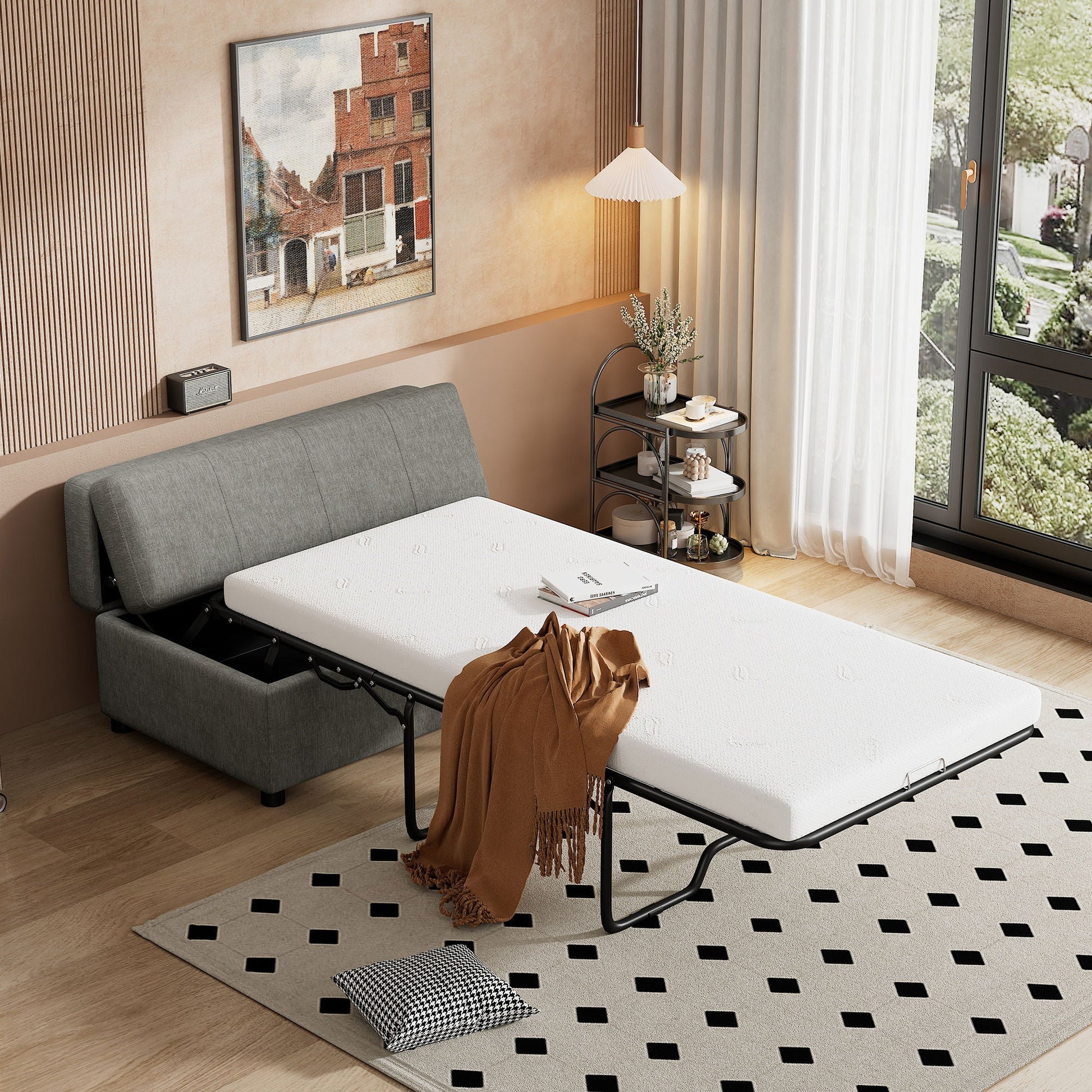 Twin Size Folding Ottoman Sleeper Bed With Mattress Convertible Guest Bed Hearth and Haven