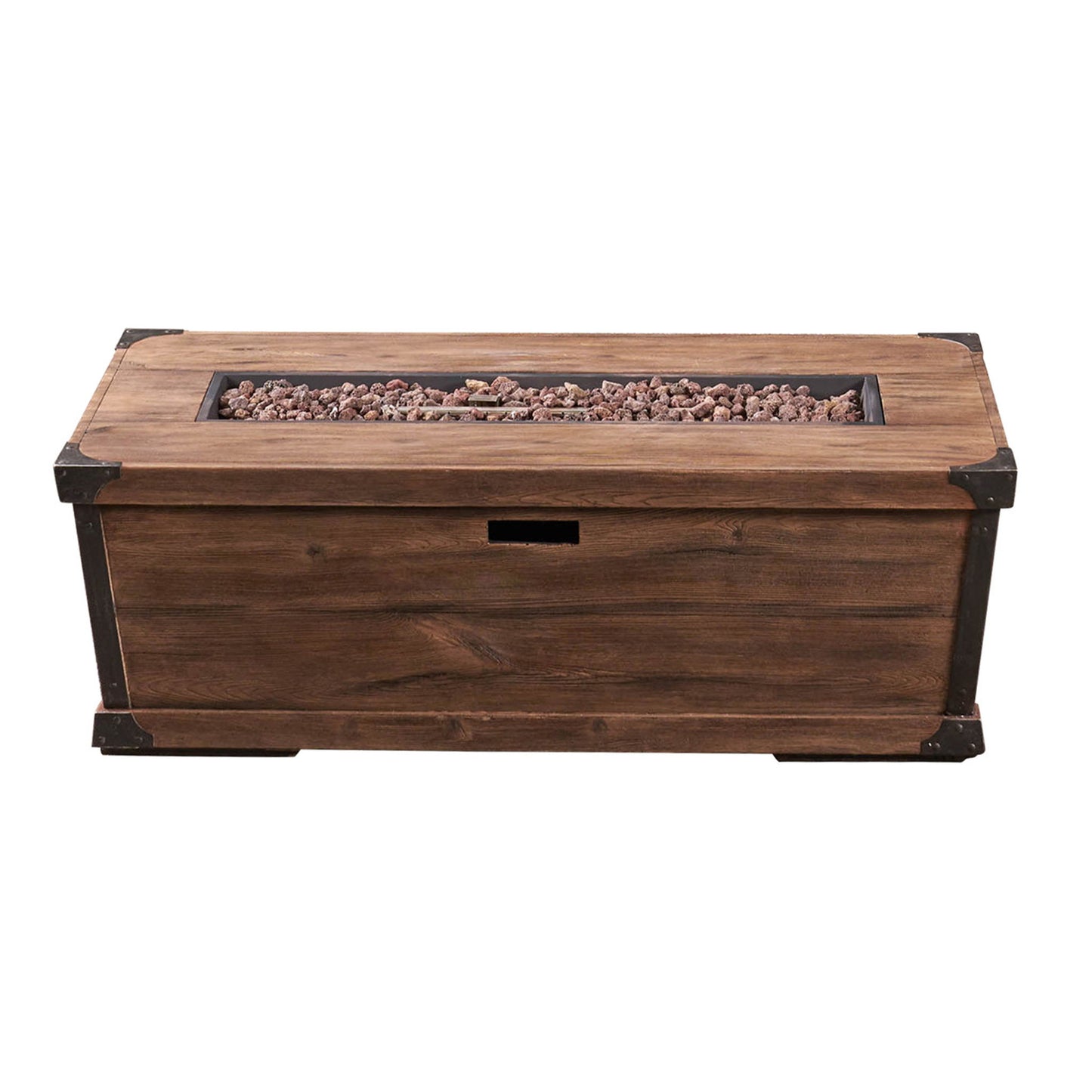 Outdoor Patio Rectangle Gas Burning Fire Pit 50, 000 Btu, Wood Pattern - Brown Noble House