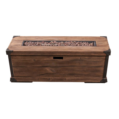 Outdoor Patio Rectangle Gas Burning Fire Pit 50, 000 Btu, Wood Pattern - Brown Noble House